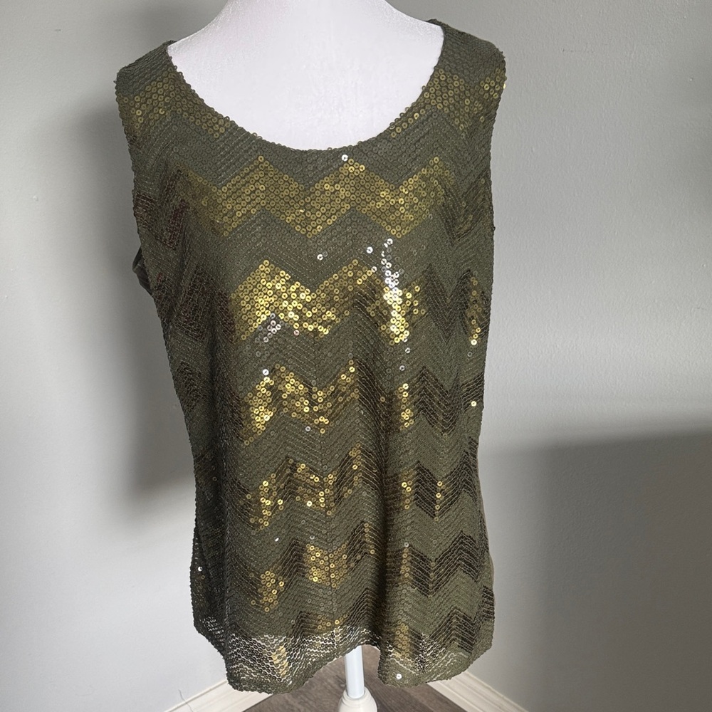 Coldwater Creek Olive Sequin Tank Top cotton chevron sequins